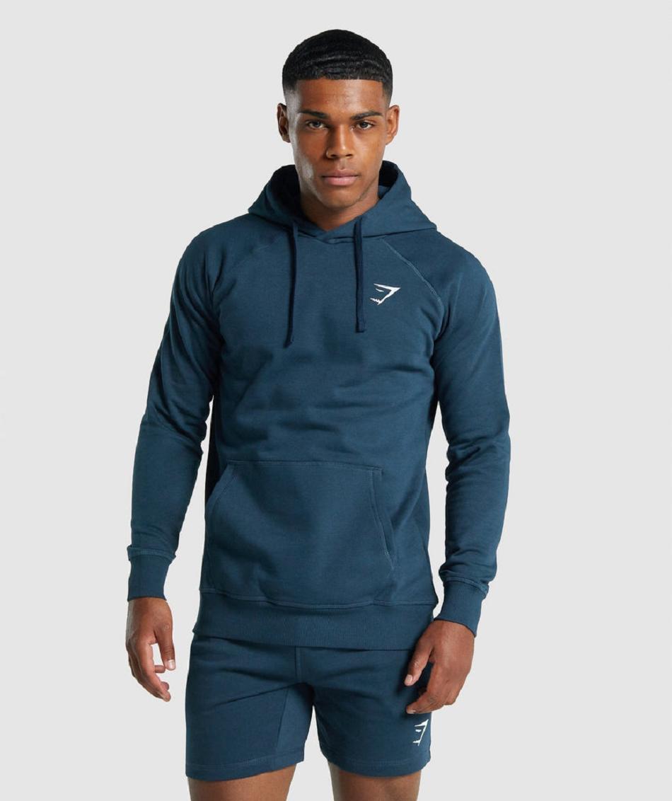 Bluzy Z Kapturem Męskie Gymshark Crest Granatowe | PL 3576QMA